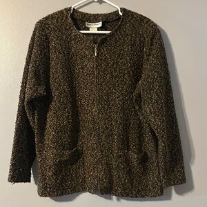 Cathy Daniels Dark Brown Knit Zip up Jacket Size XL
